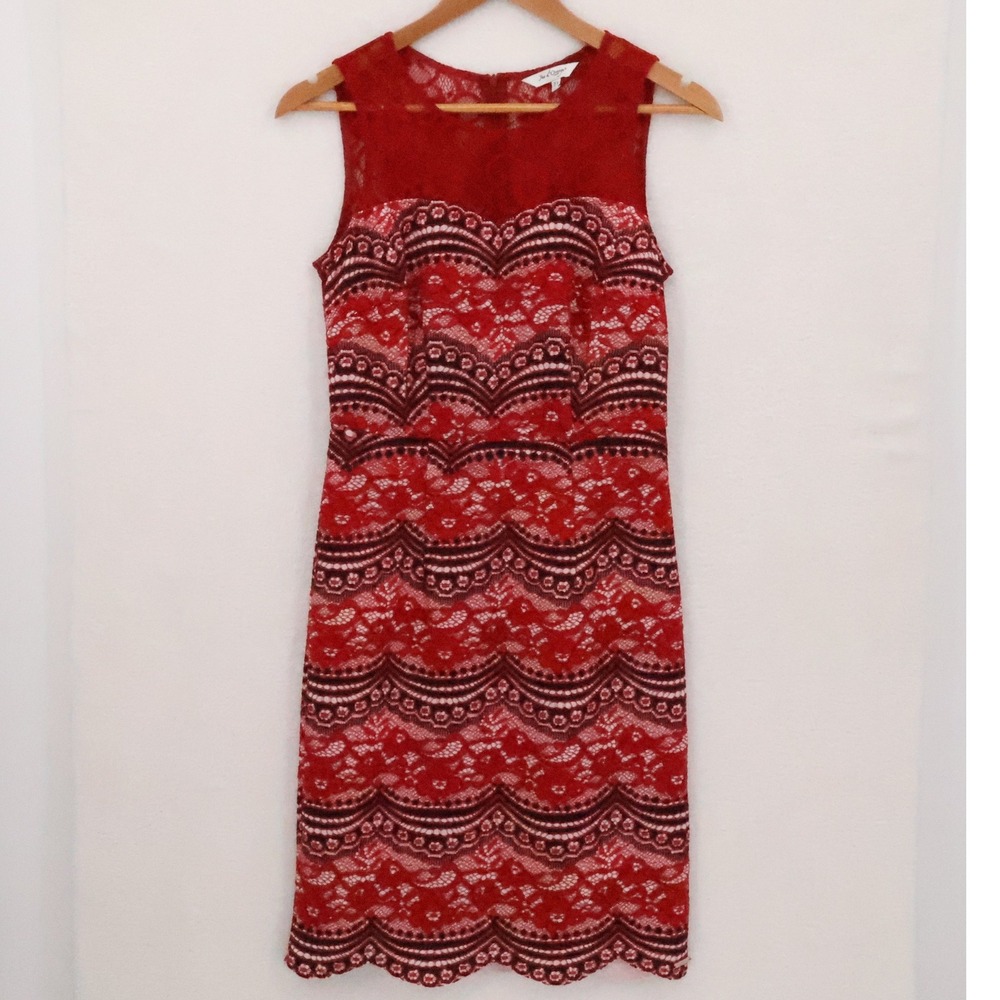 Jus d'Orange Paris Lace Sheath Dress Womens Size XS Red Cocktail Wedding Guest
